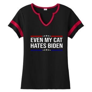 Even My Cat Hates Biden Funny Anti Biden FJB Ladies Halftime Notch Neck Tee