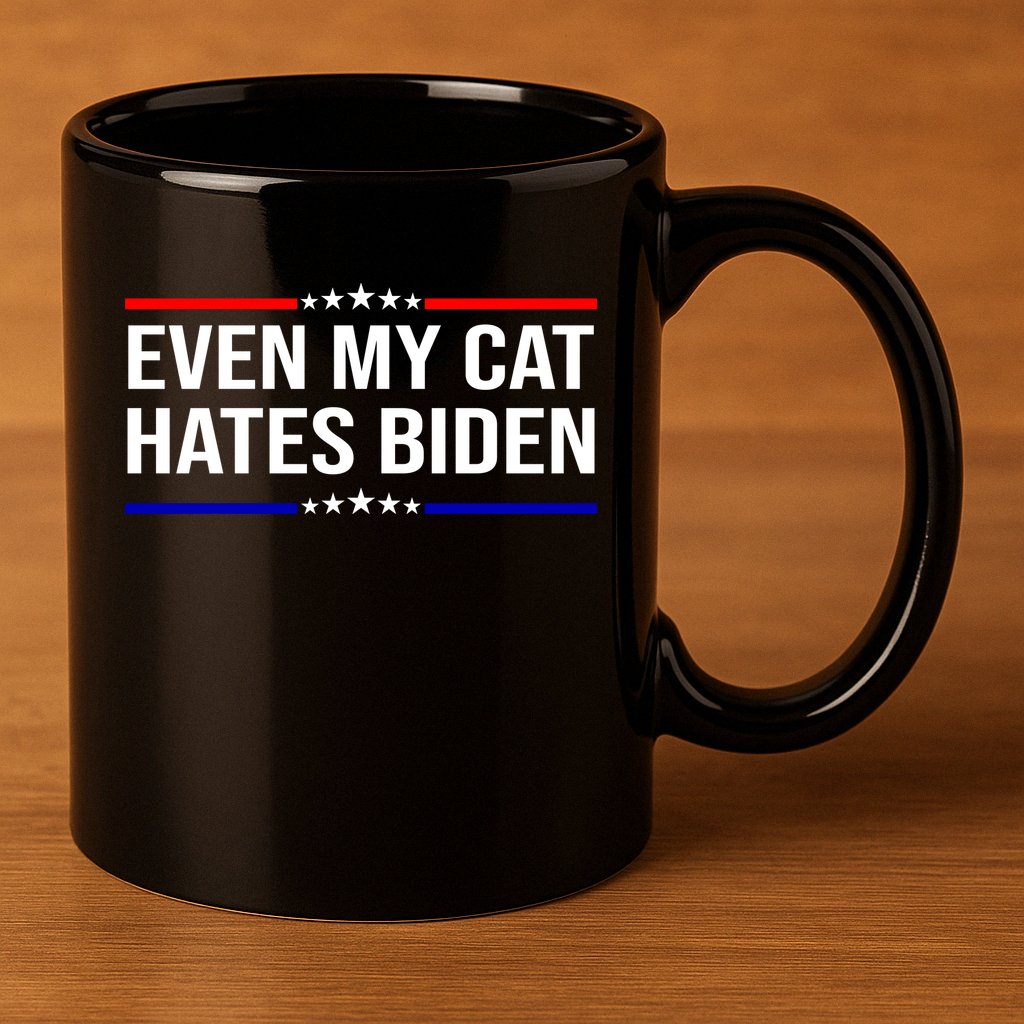 Even My Cat Hates Biden Funny Anti Biden FJB 11oz C Handle Ceramic Mug