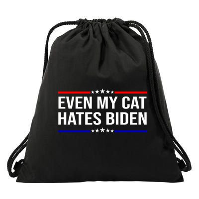 Even My Cat Hates Biden Funny Anti Biden FJB Drawstring Bag