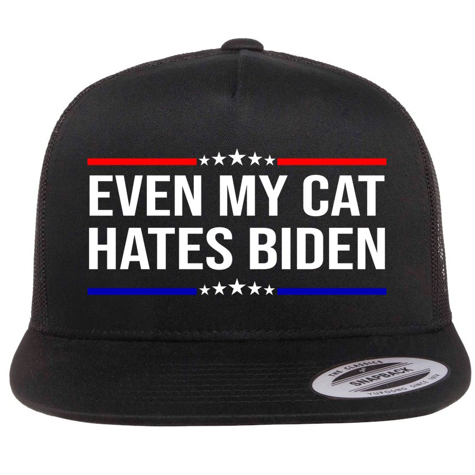 Even My Cat Hates Biden Funny Anti Biden FJB Flat Bill Trucker Hat