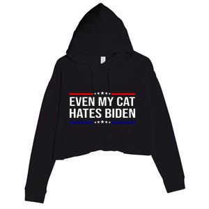 Even My Cat Hates Biden Funny Anti Biden FJB Crop Fleece Hoodie