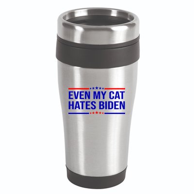 Even My Cat Hates Biden Funny Anti Biden FJB 16oz Travel Tumbler