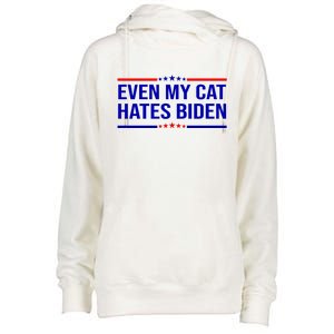 Even My Cat Hates Biden Funny Anti Biden FJB Womens Funnel Neck Pullover Hood