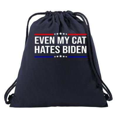 Even My Cat Hates Biden Funny Anti Biden FJB Drawstring Bag