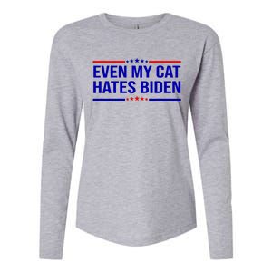 Even My Cat Hates Biden Funny Anti Biden FJB Womens Cotton Relaxed Long Sleeve T-Shirt