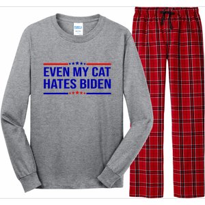 Even My Cat Hates Biden Funny Anti Biden FJB Long Sleeve Pajama Set