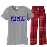 Even My Cat Hates Biden Funny Anti Biden FJB Women's Flannel Pajama Set