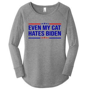 Even My Cat Hates Biden Funny Anti Biden FJB Women's Perfect Tri Tunic Long Sleeve Shirt