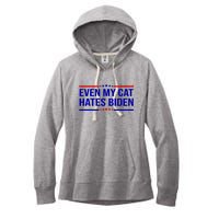 Even My Cat Hates Biden Funny Anti Biden FJB Women's Fleece Hoodie