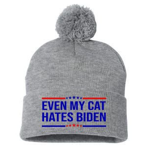 Even My Cat Hates Biden Funny Anti Biden FJB Pom Pom 12in Knit Beanie