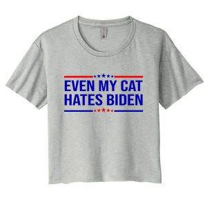 Even My Cat Hates Biden Funny Anti Biden FJB Women's Crop Top Tee