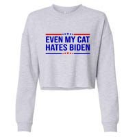 Even My Cat Hates Biden Funny Anti Biden FJB Cropped Pullover Crew