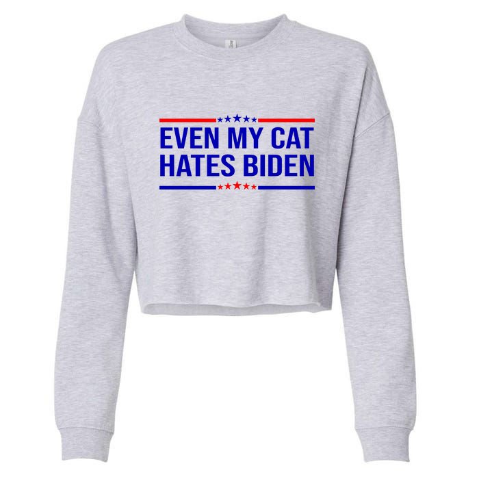 Even My Cat Hates Biden Funny Anti Biden FJB Cropped Pullover Crew