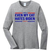 Even My Cat Hates Biden Funny Anti Biden FJB Ladies Long Sleeve Shirt