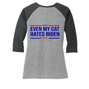 Even My Cat Hates Biden Funny Anti Biden FJB Women's Tri-Blend 3/4-Sleeve Raglan Shirt