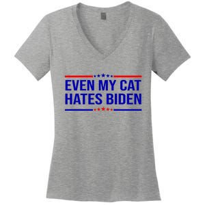 Even My Cat Hates Biden Funny Anti Biden FJB Women's V-Neck T-Shirt