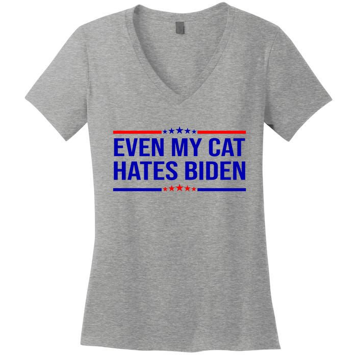 Even My Cat Hates Biden Funny Anti Biden FJB Women's V-Neck T-Shirt