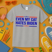 Even My Cat Hates Biden Funny Anti Biden FJB Kids T-Shirt