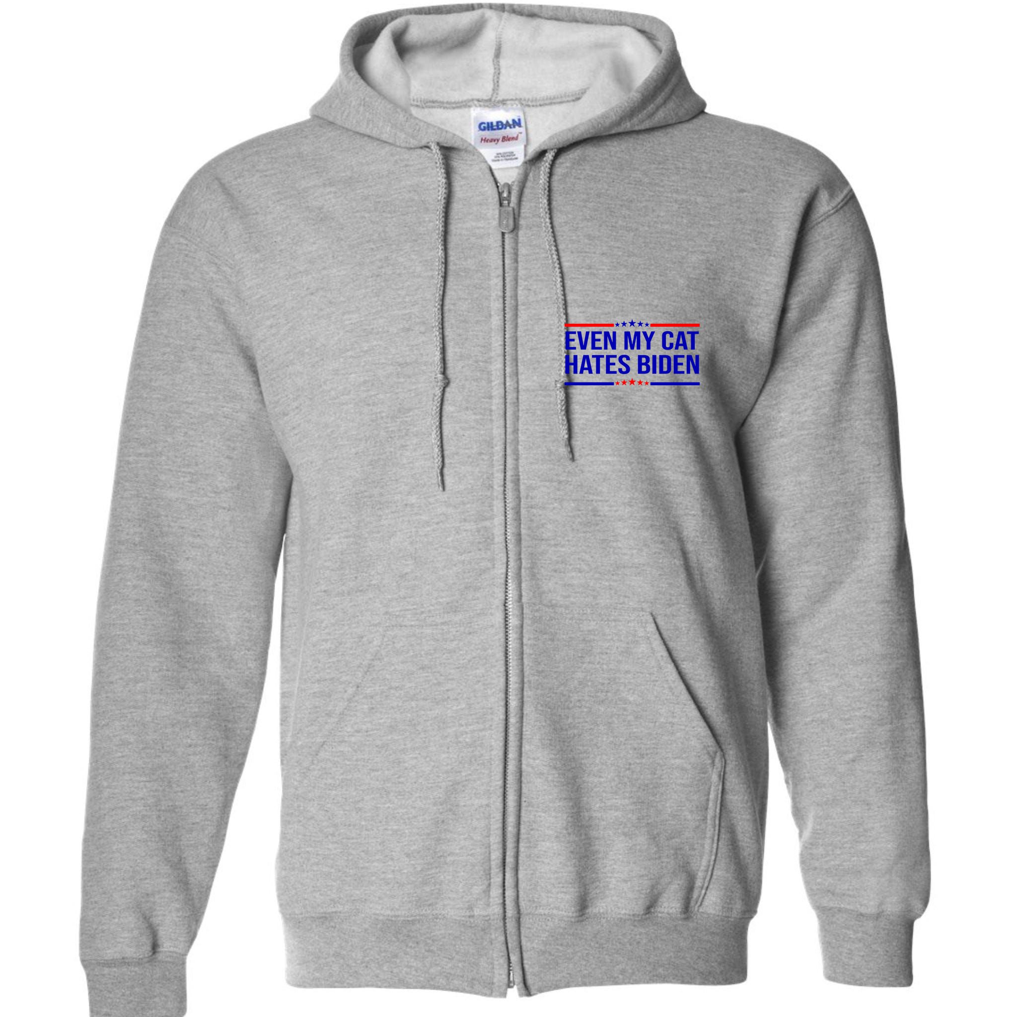 Even My Cat Hates Biden Funny Anti Biden FJB Full Zip Hoodie