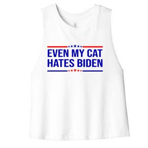 Even My Cat Hates Biden Funny Anti Biden FJB Women's Racerback Cropped Tank