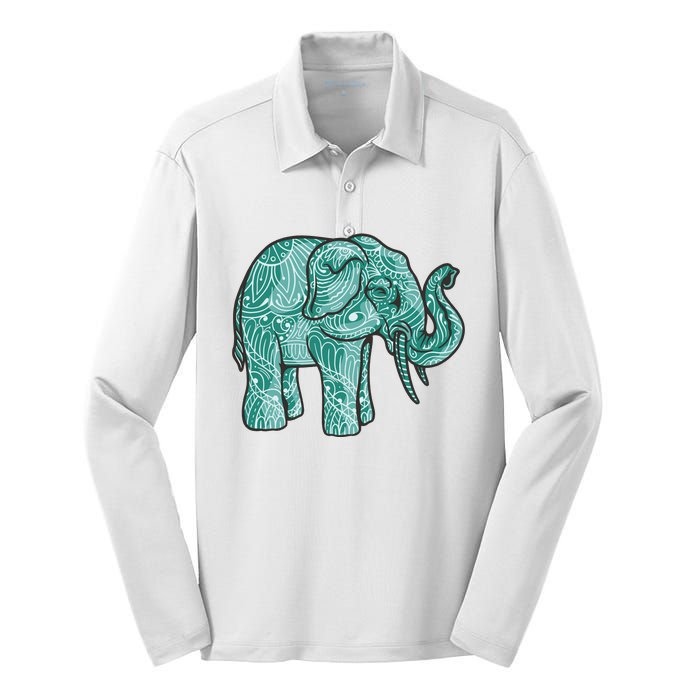 Elephant Mandala Cute Gift Silk Touch Performance Long Sleeve Polo