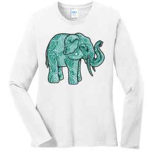 Elephant Mandala Cute Gift Ladies Long Sleeve Shirt