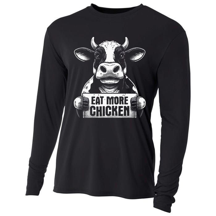 Eat More Chicken Funny Cow Beef Meat Bbq Lover Cooling Performance Long Sleeve Crew