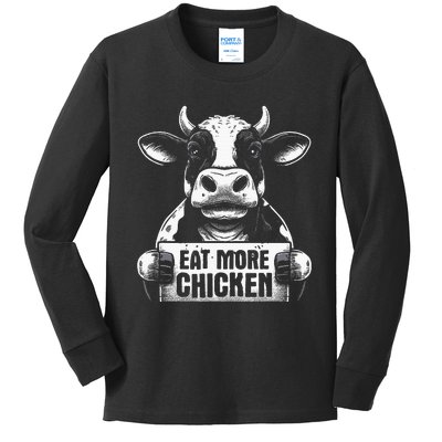 Eat More Chicken Funny Cow Beef Meat Bbq Lover Kids Long Sleeve Shirt