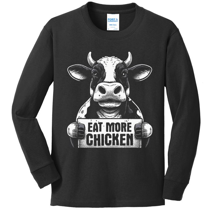 Eat More Chicken Funny Cow Beef Meat Bbq Lover Kids Long Sleeve Shirt