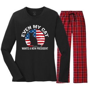 Even My Cat Wants A New President Women's Long Sleeve Flannel Pajama Set 