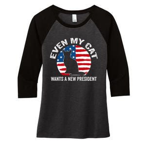 Even My Cat Wants A New President Women's Tri-Blend 3/4-Sleeve Raglan Shirt