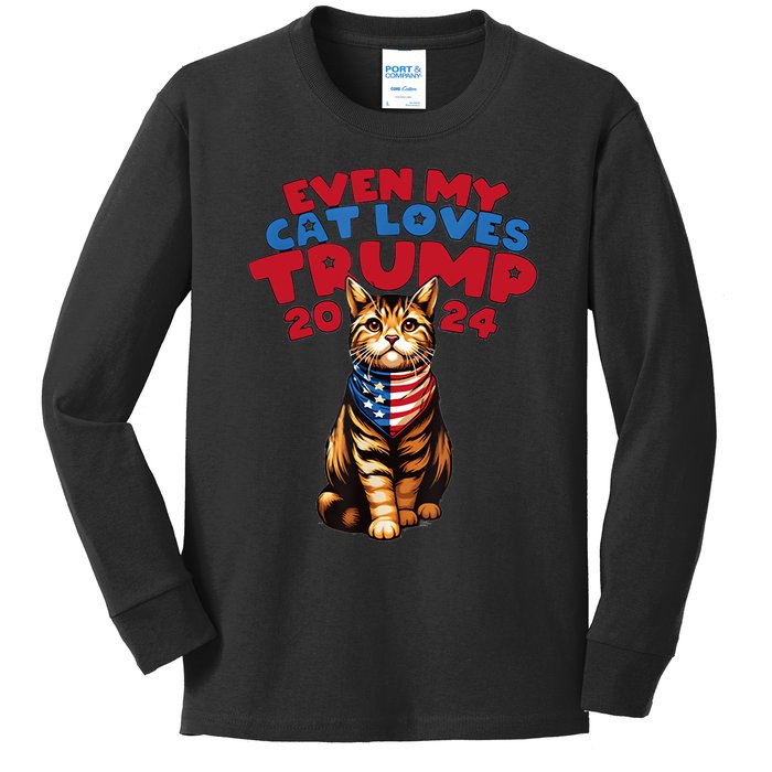 Even My Cat Loves Trump 2024 Kids Long Sleeve Shirt