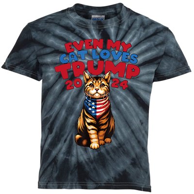 Even My Cat Loves Trump 2024 Kids Tie-Dye T-Shirt