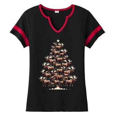 Elk Moose Christmas Tree Funny Elk Moose Xmas Gift Ladies Halftime Notch Neck Tee