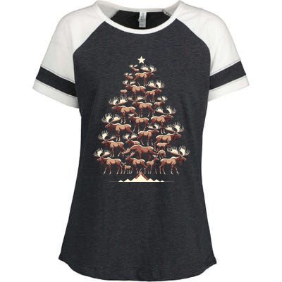 Elk Moose Christmas Tree Funny Elk Moose Xmas Gift Enza Ladies Jersey Colorblock Tee