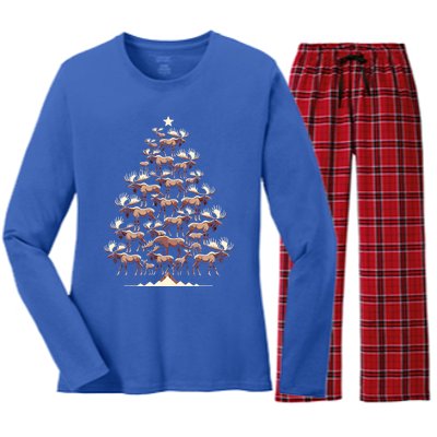 Elk Moose Christmas Tree Funny Elk Moose Xmas Gift Women's Long Sleeve Flannel Pajama Set 