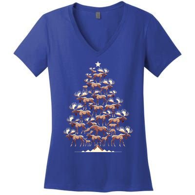 Elk Moose Christmas Tree Funny Elk Moose Xmas Gift Women's V-Neck T-Shirt