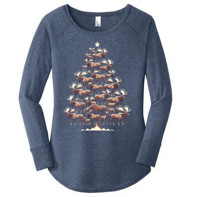 Elk Moose Christmas Tree Funny Elk Moose Xmas Gift Women's Perfect Tri Tunic Long Sleeve Shirt