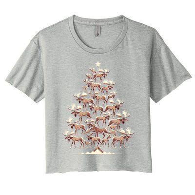 Elk Moose Christmas Tree Funny Elk Moose Xmas Gift Women's Crop Top Tee