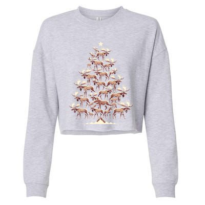 Elk Moose Christmas Tree Funny Elk Moose Xmas Gift Cropped Pullover Crew