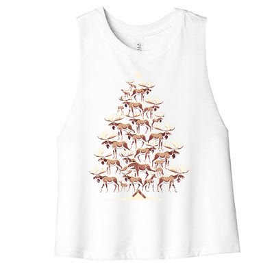 Elk Moose Christmas Tree Funny Elk Moose Xmas Gift Women's Racerback Cropped Tank