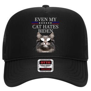 Even My Cat Hates Biden High Crown Mesh Back Trucker Hat