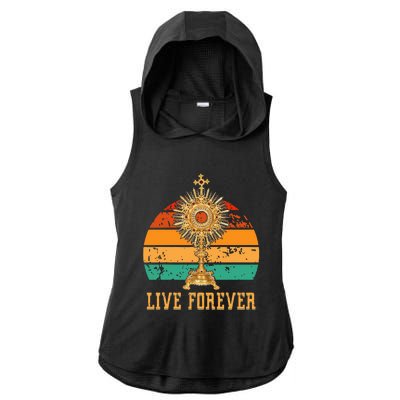 Eucharist Monstrance Catholic Church Lives That Forever Ladies PosiCharge Tri-Blend Wicking Draft Hoodie Tank