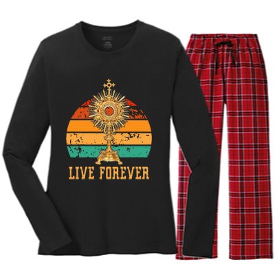 Eucharist Monstrance Catholic Church Lives That Forever Women's Long Sleeve Flannel Pajama Set 