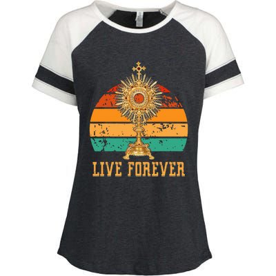 Eucharist Monstrance Catholic Church Lives That Forever Enza Ladies Jersey Colorblock Tee