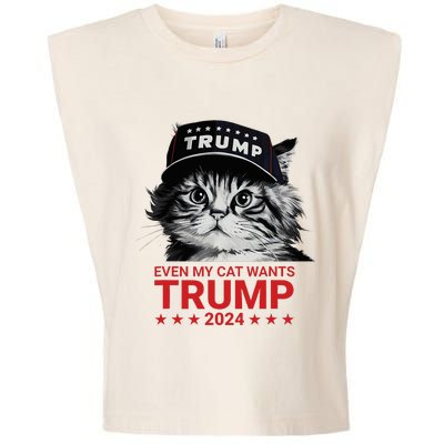 Even My Cat Wants Trump 2024 Funny American Cat Pro Trump Garment-Dyed Women's Muscle Tee