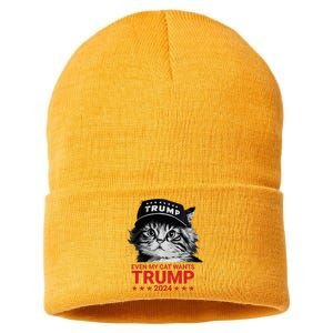 Even My Cat Wants Trump 2024 Funny American Cat Pro Trump Sustainable Knit Beanie