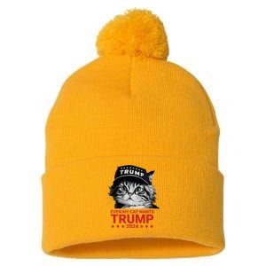 Even My Cat Wants Trump 2024 Funny American Cat Pro Trump Pom Pom 12in Knit Beanie