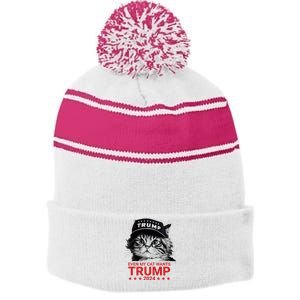 Even My Cat Wants Trump 2024 Funny American Cat Pro Trump Stripe Pom Pom Beanie