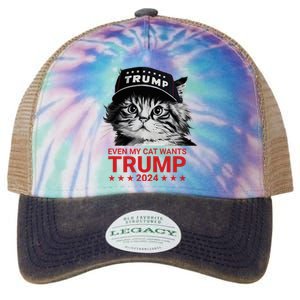 Even My Cat Wants Trump 2024 Funny American Cat Pro Trump Legacy Tie Dye Trucker Hat